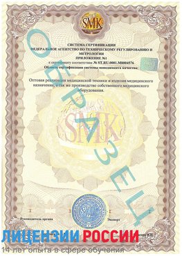 Образец сертификата соответствия (приложение) Чистополь Сертификат ISO 13485